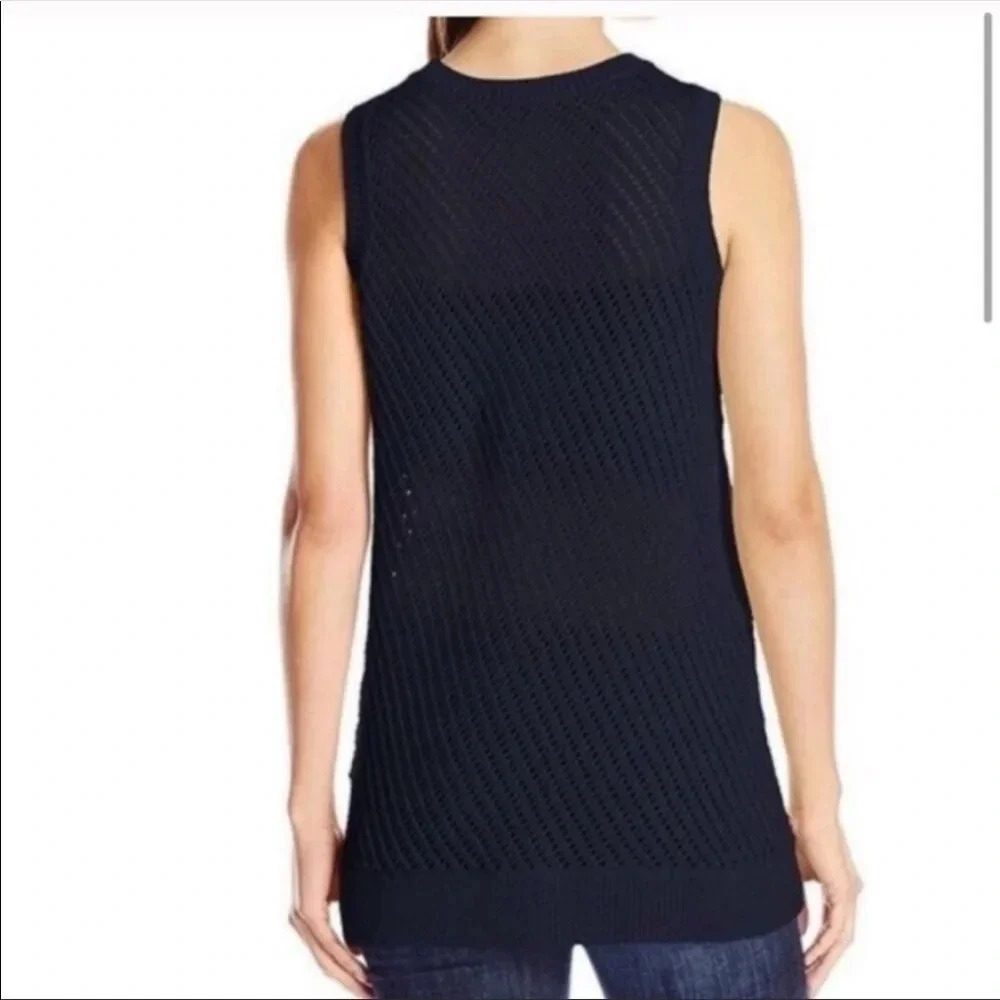 VINCE NAVY BLUE SLEEVELESS KNIT SWEATER - Picture 2 of 7